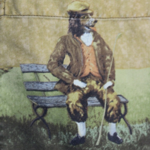 100% Silk Button Front Casual Button Down Dog - Picture 5 of 7